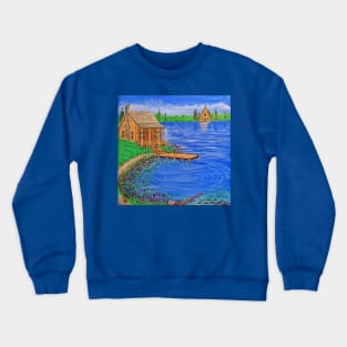 Cabin at the Lake in the Summer Season Crewneck Sweatshirt